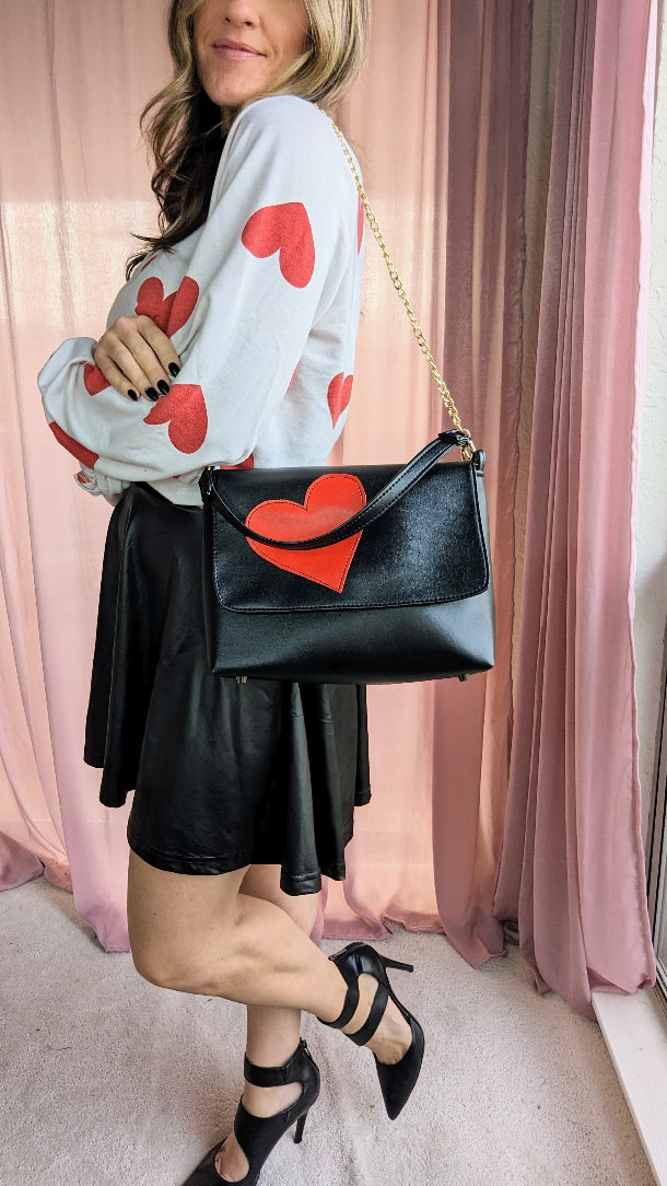 Charlotte Bag- Large Black w/red Hearts