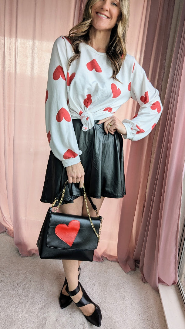 Charlotte Bag- Large Black w/red Hearts
