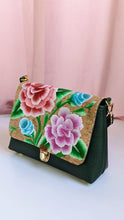 Load image into Gallery viewer, Charlotte Bag- Hand-painted Rose In Green &amp; Cork
